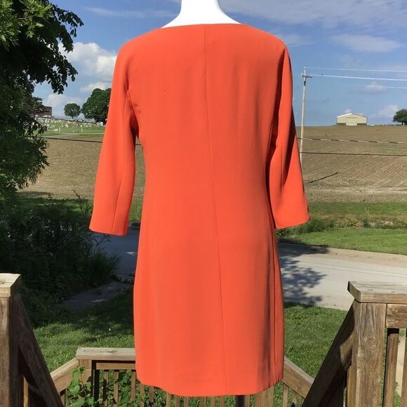 Reiss Size 10 Orange Shift Dress 3/4 Sleeve Hip Pockets Good Condition Size 10 - Picture 3 of 11